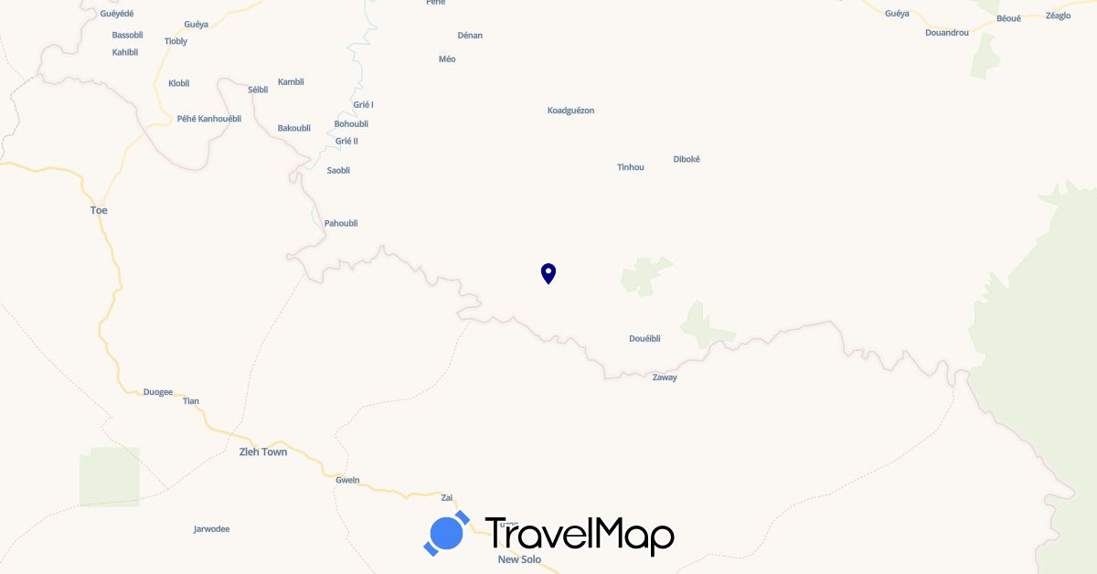 TravelMap itinerary: driving in Côte d'Ivoire (Africa)